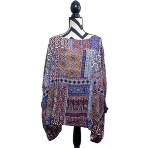 NWOT Oddy Boho Sz M Floral Mixed Print Dolman Sleeve Tunic Blouse